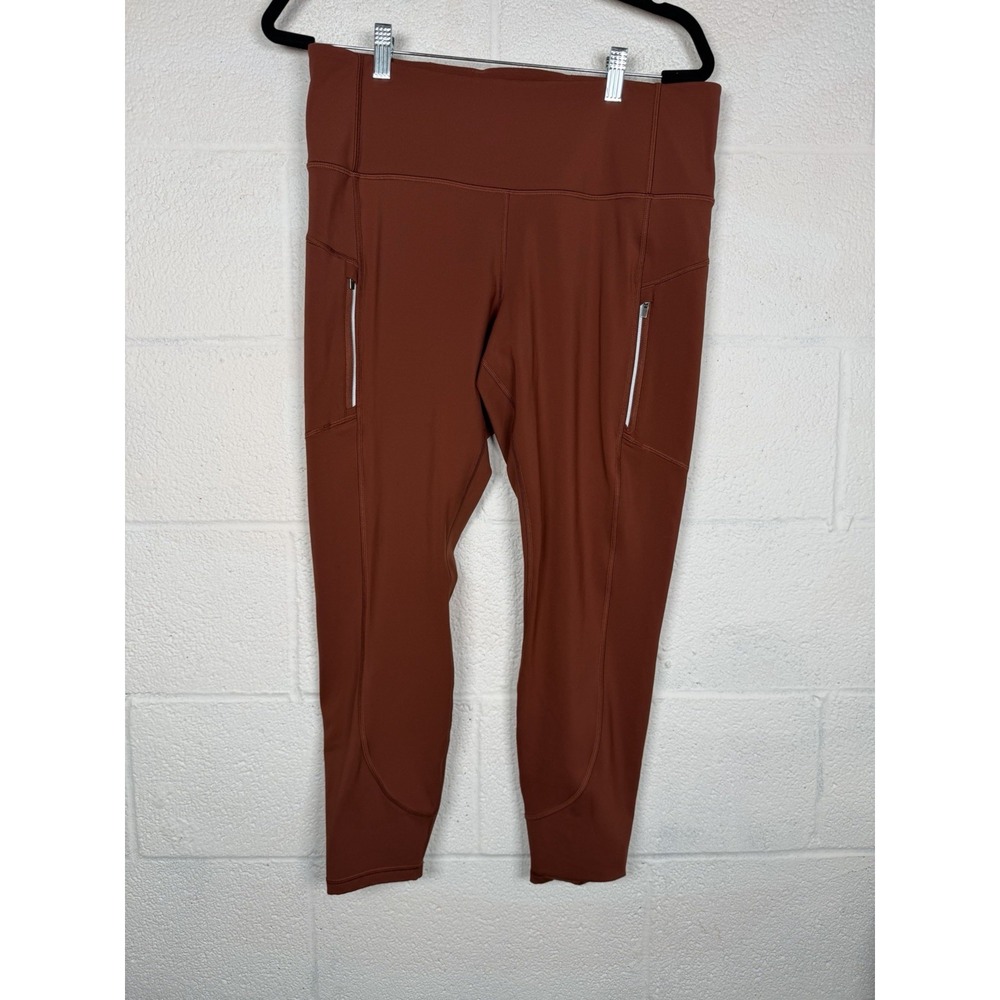 Athleta Rainier Tight Leggings 1X Rust Fleece Lined Zip Pockets Reflective